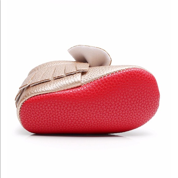 Baby Gold Moccasins with red bottoms - Picture 4 of 4